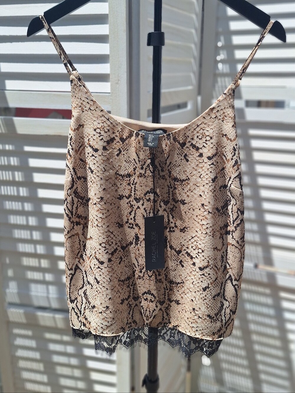 Rachel Zoe Snake-Print Cami with Black Lace Trim